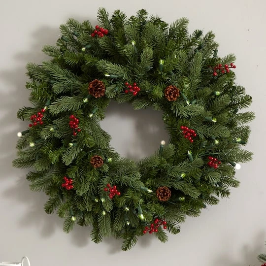 30" Pre-Lit Berries & Pinecones Wreath 9 30" Pre-Lit Berries & Pinecones Wreath - Image 7