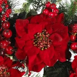 24" Red Poinsettia & Berry Wreath -Michaels X-Mas Decor D251370S 13