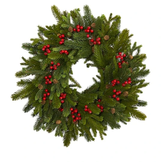 22" Pine, Pinecone & Berry Artificial Wreath 4 22" Pine, Pinecone & Berry Artificial Wreath - Image 2