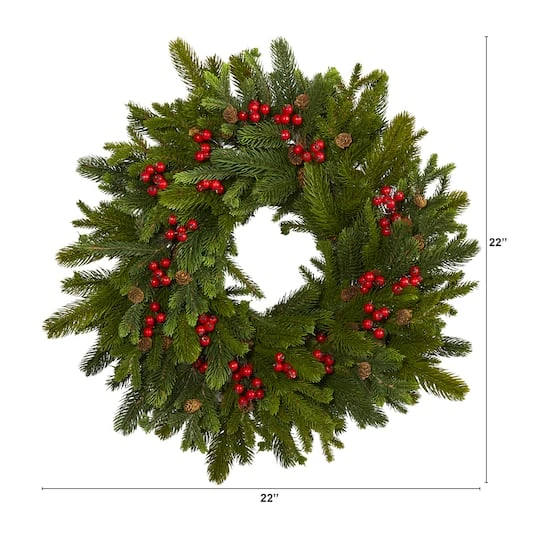 22" Pine, Pinecone & Berry Artificial Wreath 6 22" Pine, Pinecone & Berry Artificial Wreath - Image 4