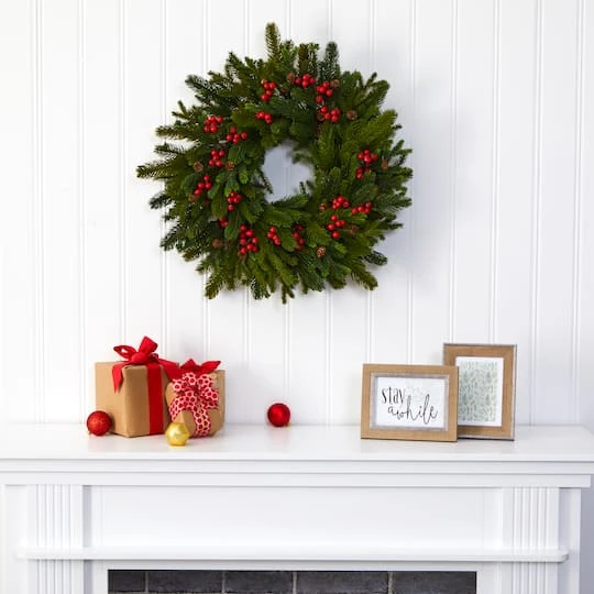 22" Pine, Pinecone & Berry Artificial Wreath 5 22" Pine, Pinecone & Berry Artificial Wreath - Image 3