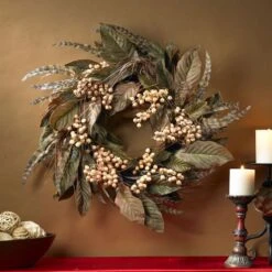 24" Green Feather & Berry Wreath 7 24" Green Feather & Berry Wreath -Michaels X-Mas Decor D251378S 3