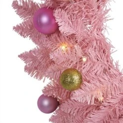 24" LED Pink Artificial Christmas Wreath With Ornaments -Michaels X-Mas Decor D251392S 3