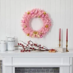 24" LED Pink Artificial Christmas Wreath With Ornaments -Michaels X-Mas Decor D251392S 5