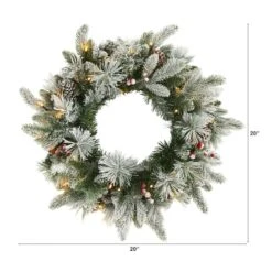 20" LED Flocked Mixed Pine & Berry Artificial Christmas Wreath -Michaels X-Mas Decor D251396S 2