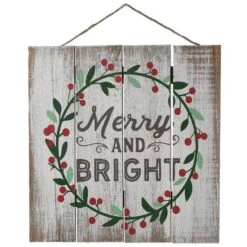 13" Merry & Bright Christmas Holiday Wall Sign