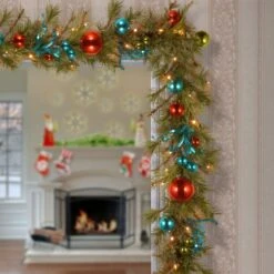 9ft. Pre-Lit LED Retro Red & Blue Ornament Garland -Michaels X-Mas Decor D252609S 2