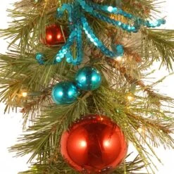 9ft. Pre-Lit LED Retro Red & Blue Ornament Garland -Michaels X-Mas Decor D252609S 3