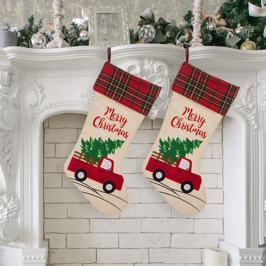 Glitzhome® 21" Truck & Tree Christmas Stockings, 2ct. 5 Glitzhome® 21" Truck & Tree Christmas Stockings, 2ct. - Image 3