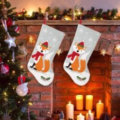 Glitzhome® 20" Fox Christmas Stockings, 2ct. -Michaels X-Mas Decor D252873S 2