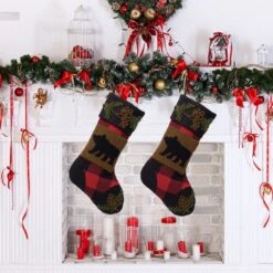 Glitzhome® 22" Red & Black Plaid Bear Stockings, 2ct. -Michaels X-Mas Decor D252879S 2