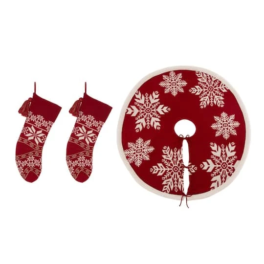 Glitzhome® Red Snowflake Tree Skirt & Stockings Set 4 Glitzhome® Red Snowflake Tree Skirt & Stockings Set - Image 2