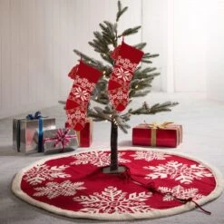Glitzhome® Red Snowflake Tree Skirt & Stockings Set 13 Glitzhome® Red Snowflake Tree Skirt & Stockings Set -Michaels X-Mas Decor D252885S 2