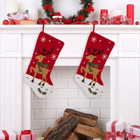 Glitzhome® 20" Red Reindeer Stockings, 2ct. 5 Glitzhome® 20" Red Reindeer Stockings, 2ct. - Image 3