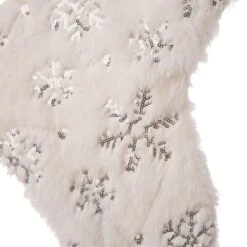 Glitzhome® White Plush With Snowflake Christmas Stocking & Tree Skirt Set -Michaels X-Mas Decor D252906S 5