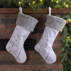 Glitzhome® 21" White Fleece With Christmas Tree & Snowflake Stocking, 2ct. -Michaels X-Mas Decor D252907S 2