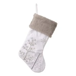 Glitzhome® 21" White Fleece With Christmas Tree & Snowflake Stocking, 2ct. -Michaels X-Mas Decor D252907S 3