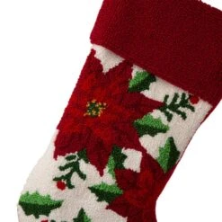 Glitzhome® 21" Poinsettia Hooked Stocking -Michaels X-Mas Decor D252944S 3