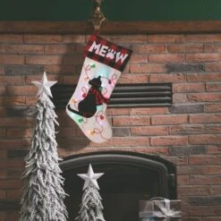 Glitzhome® Pre-Lit 21" Cat Embroidered Linen Christmas Stocking With LED Lighting 13 Glitzhome® Pre-Lit 21" Cat Embroidered Linen Christmas Stocking With LED Lighting -Michaels X-Mas Decor D252951S 2