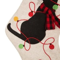 Glitzhome® Pre-Lit 21" Cat Embroidered Linen Christmas Stocking With LED Lighting 15 Glitzhome® Pre-Lit 21" Cat Embroidered Linen Christmas Stocking With LED Lighting -Michaels X-Mas Decor D252951S 4