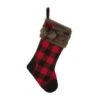 Glitzhome® 21" Fur Black & Red Buffalo Plaid Stocking 1 Glitzhome® 21" Fur Black & Red Buffalo Plaid Stocking -Michaels X-Mas Decor D252954S 1