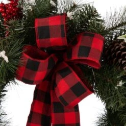 Glitzhome 24" Pre-Lit Buffalo Check Bow, Berry, Holly & Pinecone LED Wreath -Michaels X-Mas Decor D253606S 5