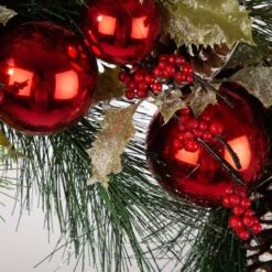 Glitzhome® 24" Pre-Lit Berry, Holly, Pinecone & Red Ornament LED Wreath -Michaels X-Mas Decor D253608S 4