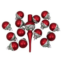 Northlight 15ct. Red Matte Frosted Tree Topper & Ball Ornaments