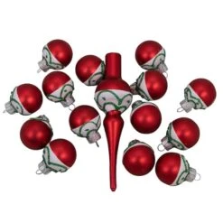 Northlight 15ct. Red Matte Frosted Tree Topper & Ball Ornaments -Michaels X-Mas Decor D253708S 13