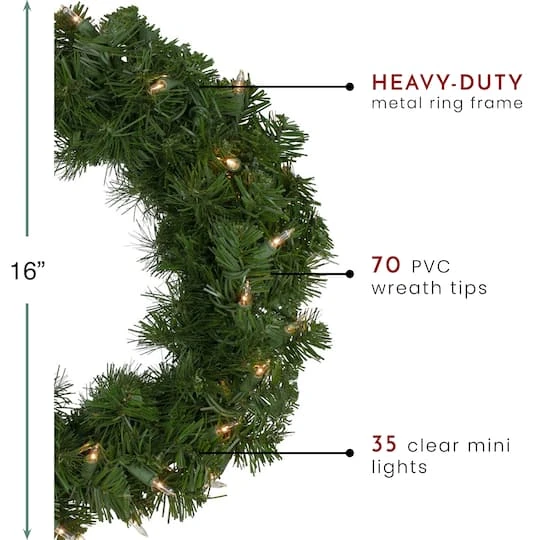 Northlight 16" Pre-Lit Deluxe Windsor Pine Artificial Christmas Wreath 9 Northlight 16" Pre-Lit Deluxe Windsor Pine Artificial Christmas Wreath - Image 7