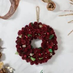 Northlight 9.5" Red & Gold Pinecone Wreath -Michaels X-Mas Decor D253753S 12