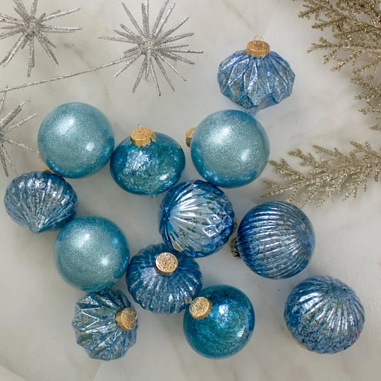 Northlight 12ct. 3.75" Teal Blue 3-Finish Glass Ornaments 5 Northlight 12ct. 3.75" Teal Blue 3-Finish Glass Ornaments - Image 3