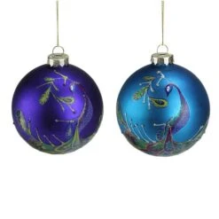 Northlight 2ct. 4" Purple & Blue 2-Finish Peacock Glass Ball Ornaments