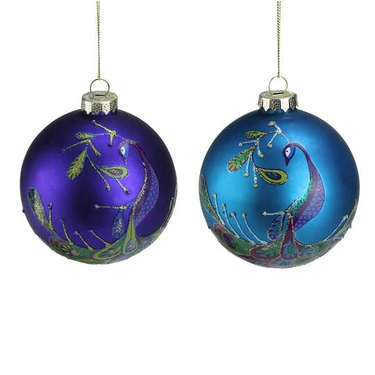 Northlight 2ct. 4" Purple & Blue 2-Finish Peacock Glass Ball Ornaments 3 Northlight 2ct. 4" Purple & Blue 2-Finish Peacock Glass Ball Ornaments