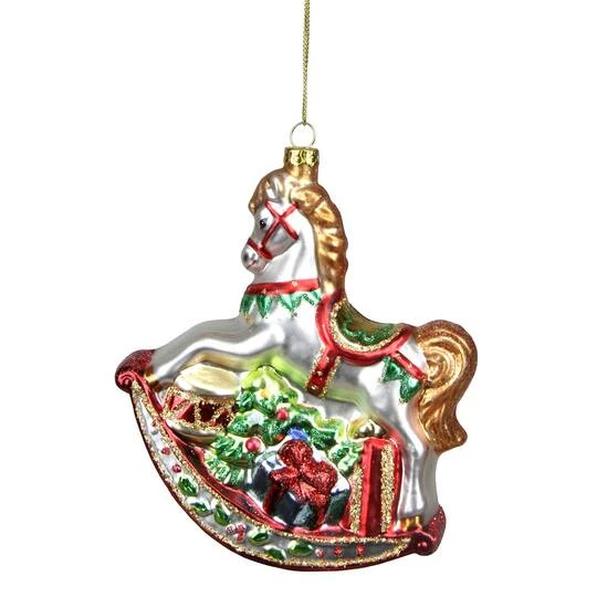 Northlight 5" Glass Traditional Rocking Horse With Gifts Ornament 6 Northlight 5" Glass Traditional Rocking Horse With Gifts Ornament - Image 4