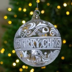 Northlight 6" Clear & White "Merry Christmas" Glass Ball Ornament -Michaels X-Mas Decor D253808S 12