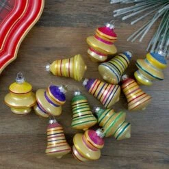 Northlight 12ct. 2.75" Purple & Yellow 2-Finish Striped Glass Finial & Bell Ornaments 11 Northlight 12ct. 2.75" Purple & Yellow 2-Finish Striped Glass Finial & Bell Ornaments -Michaels X-Mas Decor D253811S 2