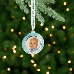 Northlight 3" Blue & Silver "Baby's First Christmas" Framed Ornament 11 Northlight 3" Blue & Silver "Baby's First Christmas" Framed Ornament -Michaels X-Mas Decor D253818S 12