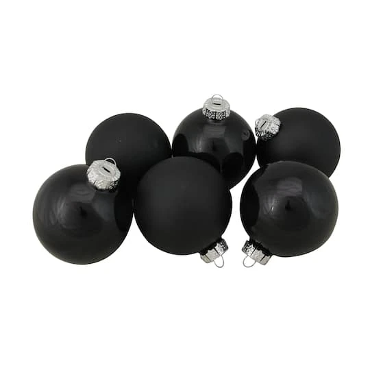 Northlight 6ct. 3.25" 2-Finish Black Glass Ball Ornaments 4 Northlight 6ct. 3.25" 2-Finish Black Glass Ball Ornaments - Image 2