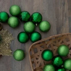 Northlight 32ct. 3.5" Christmas Green Shatterproof 4-Finish Christmas Ball Ornaments -Michaels X-Mas Decor D253868S 12