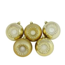 Northlight 5ct. 3.5" Gold Shiny & Matte Retro Reflector Shatterproof Christmas Ball Ornaments