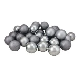 Northlight 32ct. 3.5" Pewter Gray Shatterproof 4-Finish Christmas Ball Ornaments