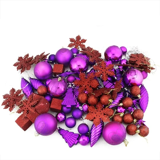 Northlight 125ct. Purple & Red Shatterproof 3-Finish Christmas Ornaments 4 Northlight 125ct. Purple & Red Shatterproof 3-Finish Christmas Ornaments - Image 2