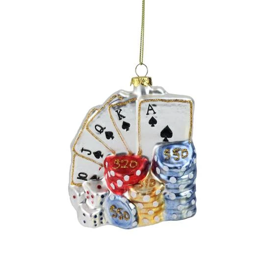 Northlight 4" Silver & Blue Poker Playing Cards With Dice & Chips Christmas Ornament 4 Northlight 4" Silver & Blue Poker Playing Cards With Dice & Chips Christmas Ornament - Image 2