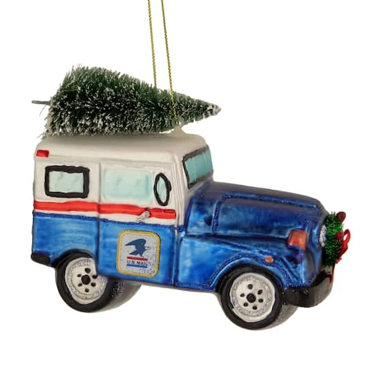 Northlight 5" Blue & Silver USPS Post Office Truck With Frosted Tree Glass Christmas Ornament 3 Northlight 5" Blue & Silver USPS Post Office Truck With Frosted Tree Glass Christmas Ornament