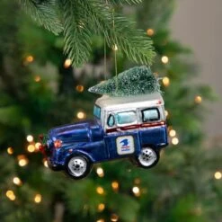 Northlight 5" Blue & Silver USPS Post Office Truck With Frosted Tree Glass Christmas Ornament 13 Northlight 5" Blue & Silver USPS Post Office Truck With Frosted Tree Glass Christmas Ornament -Michaels X-Mas Decor D253899S 2