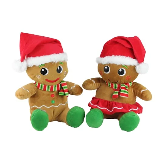 Northlight 11" Brown & Red Plush Sitting Gingerbread Christmas Figurine Set 6 Northlight 11" Brown & Red Plush Sitting Gingerbread Christmas Figurine Set - Image 4