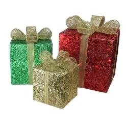 Northlight Red Pre-Lit Glittering Christmas Gift Box Set