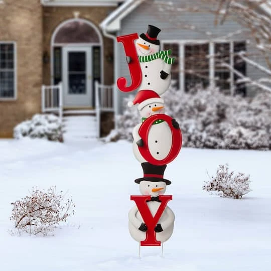 Glitzhome® 48" JOY Snowman Yard Stake, Horizontal Or Vertical 4 Glitzhome® 48" JOY Snowman Yard Stake, Horizontal Or Vertical - Image 3