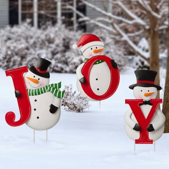 Glitzhome® 48" JOY Snowman Yard Stake, Horizontal Or Vertical 5 Glitzhome® 48" JOY Snowman Yard Stake, Horizontal Or Vertical - Image 4